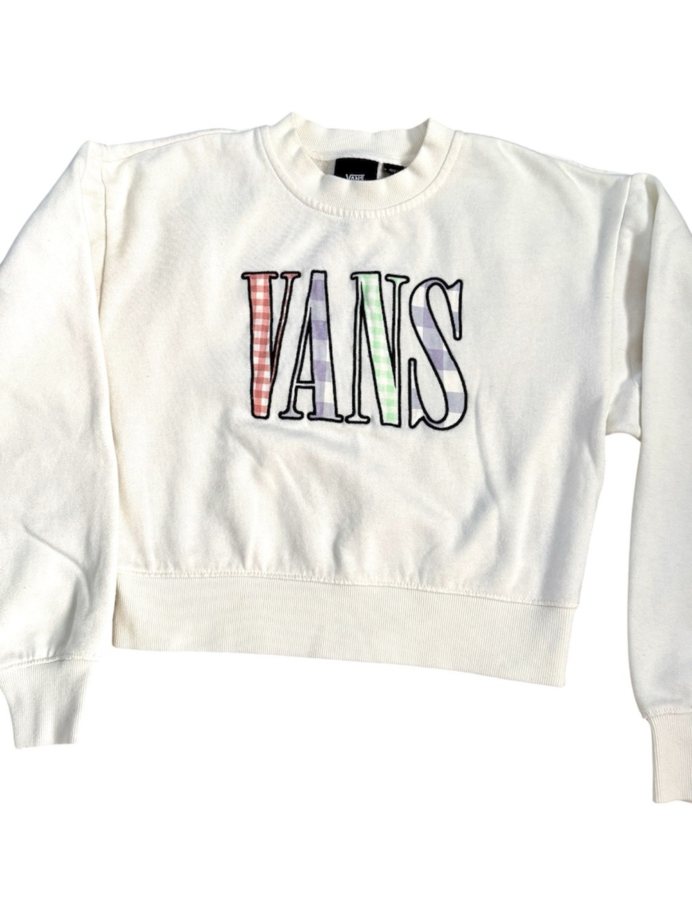 Vans Cream Crewneck Sweatshirt with Pastel Striped Logo
